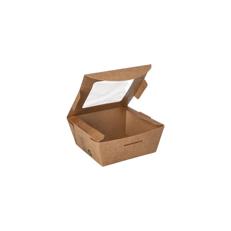 Feinkostboxen, Pappe mit Sichtfenster aus PLA "pure" eckig 350 ml 11 x 11 cm x 4,5 cm "100% Fair" - Bild 1