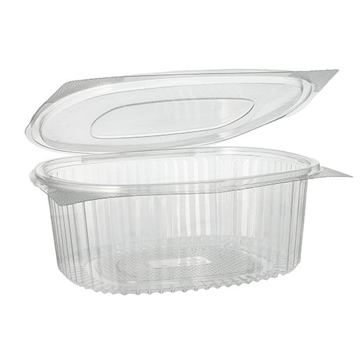 Saladebakken met  deksels, R-PET ovaal 1500 ml 7,6 cm x 18,2 cm x 20,8 cm transparant 1