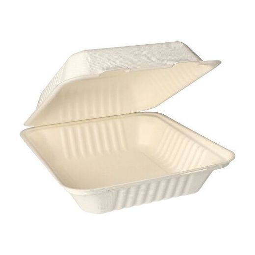 Bio menubox suikerriet "pure" 20 x 22 cm 1-vaks PFAS-vrij bagasse wit 1