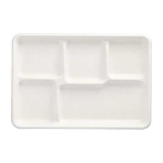 Bio 5-vaks menuschaal suikerriet "pure" 21,6 x 31,7 cm tapastray PFAS-vrij bagasse wit 1