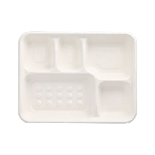 Bio Menuschaal 5-vaks suikerriet "pure" 3,7 cm x 22 cm x 28,2 cm PFAS-vrij tapas-tray wit 1