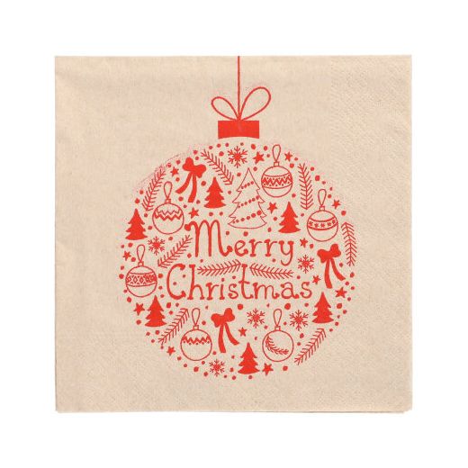 Servetten 3-laags 1/4 vouw 33 cm x 33 cm natuur "Christmas Ball" gemaakt van gerecycled papier 1