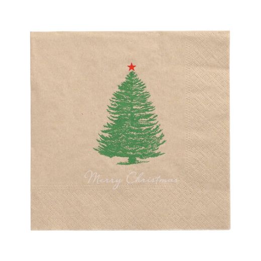 Servetten 3-laags 1/4 vouw 33 cm x 33 cm natuur "Christmastree with Star" gemaakt van gerecycled papier 1