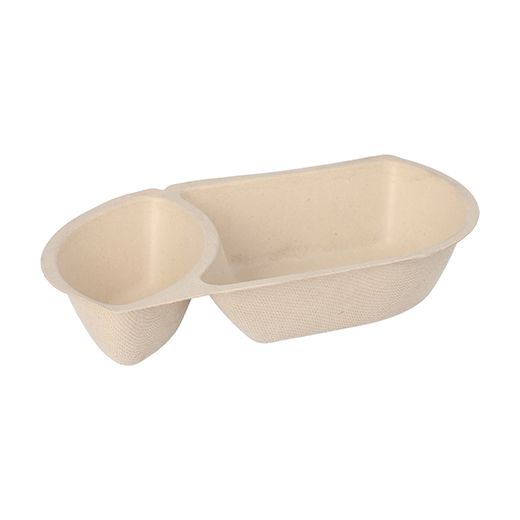 Bio snackbakje met sausvak suikerriet 2-vaks 11 x 19,4 x 3,6 cm PFAS-vrij & plasticvrij frietbakje bagasse naturel 1