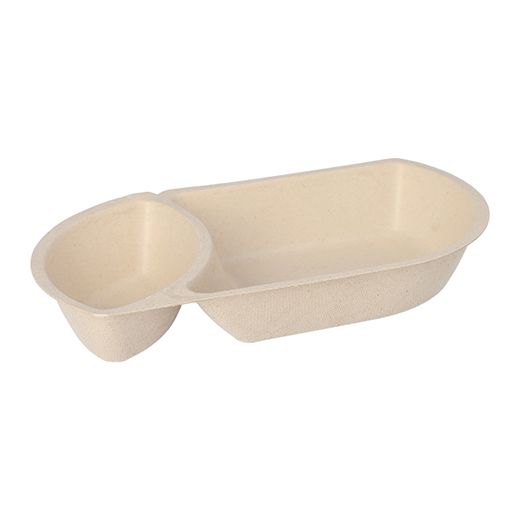 Bio snackbakje met sausvak suikerriet 2-vaks 12,4 x 22,4 x 3,6 cm PFAS-vrij & plasticvrij frietbakje bagasse naturel 1