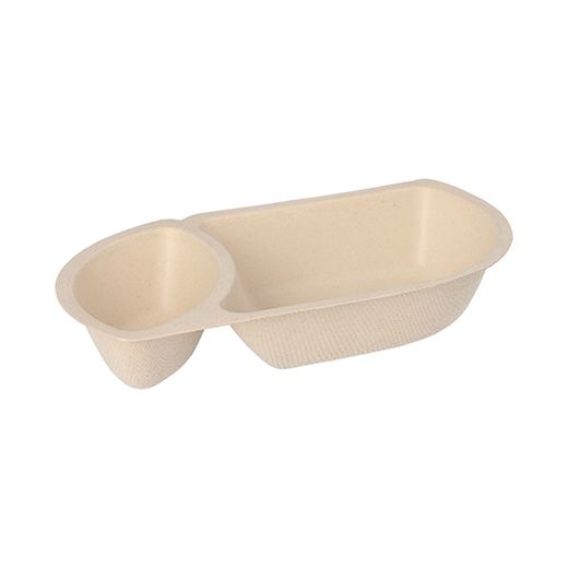 Bio snackbakje met sausvak suikerriet 2-vaks 9,7 x 17,6 x 3,2 cm PFAS-vrij & plasticvrij frietbakje bagasse naturel 1