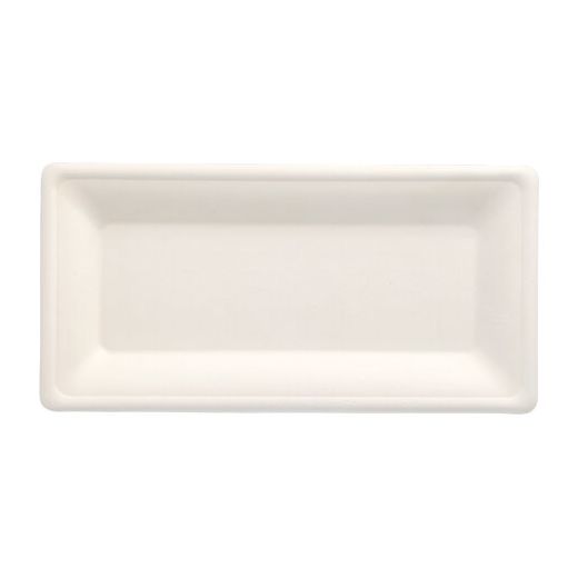 Bio langwerpig bord suikerriet "pure" 13 x 26 cm PFAS-vrij bagasse wit 1