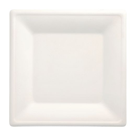 Bio vierkant bord suikerriet "pure" 26 x 26 cm PFAS-vrij bagasse wit 1