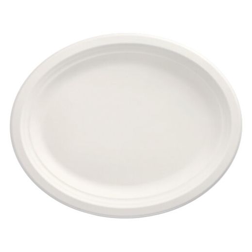 Bio ovaal bord suikerriet "pure" 32 x 25,5 cm PFAS-vrij bagasse wit 1