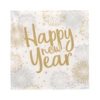 Feest servetten 3-laags 1/4 vouw 33 x 33 cm FSC Nieuwjaar met opdruk "Happy New Year"