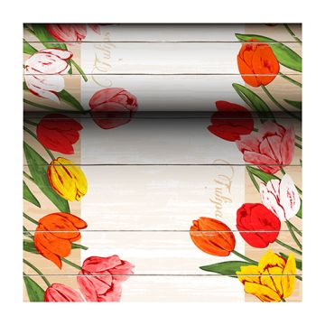 Tafellopers van Airlaid 24 m x 40 cm "Blooming Tulips" met scheurrand