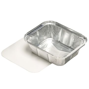 Schalen, aluminium + ingelegd deksel, PE-gecoat plein 0,5 l 4,2 cm x 11,4 cm x 14 cm