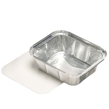 Schalen, aluminium + ingelegd deksel, PE-gecoat plein 0,5 l 4,2 cm x 11,4 cm x 14 cm