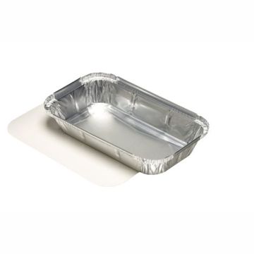 Aluminium schalen met inlegdeksels, PP gelamineerd plein 0,65 l 3,4 cm x 13 cm x 22 cm voor Lasagna