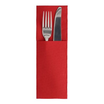 Bestek servetten met bestekvouw "ROYAL Collection" 48 x 30, rood bestekzakje, FSC