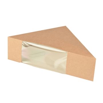 Kartonnen sandwichboxen met venster van PLA 12,3 cm x 12,3 cm x 5,2 cm bruin