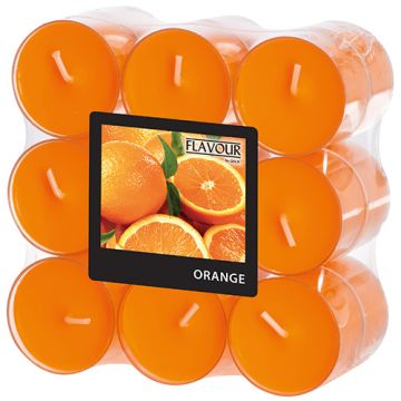 Geurende theelichtjes, geurtheelichten "Flavour" Ø 38 mm · 24 mm oranje - geur sinaasappel