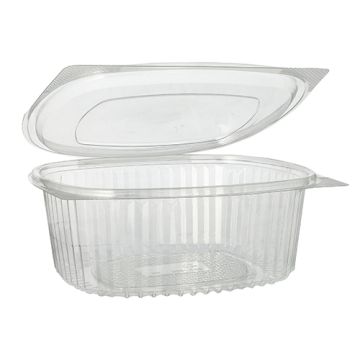 Saladebakken met deksel, R-PET ovaal 1000 ml 6,6 cm x 15,8 cm x 18,4 cm transparant