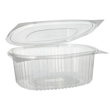 Saladebakken met  deksels, R-PET ovaal 1500 ml 7,6 cm x 18,2 cm x 20,8 cm transparant