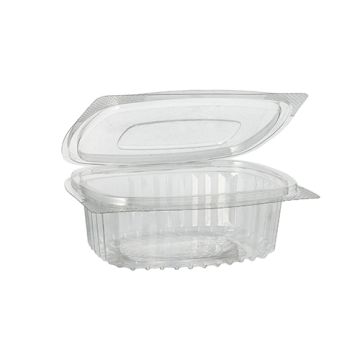 Saladebakken met  deksels, R-PET ovaal 250 ml 4,3 cm x 10,6 cm x 13,3 cm transparant