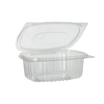 Saladebakken met  deksels, R-PET ovaal 375 ml 5 cm x 11,5 cm x 14,4 cm transparant