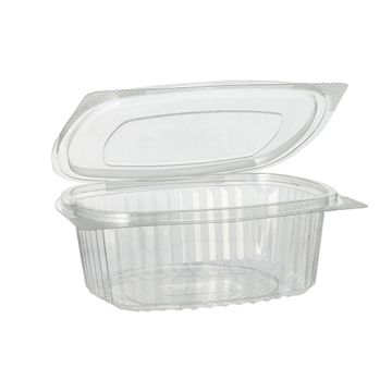 Saladebakken met  deksels, R-PET ovaal 500 ml 5,5 cm x 12,4 cm x 15 cm transparant