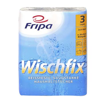 Fripa "Wischfix" keukenrollen, 3-laags keukenpapier, wit, 51 vellen per rol