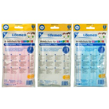 "Lifemed" Mondmasker voor kinderen 3-laags 9,5 cm x 14,5 cm assorti kleuren met neusbeugel