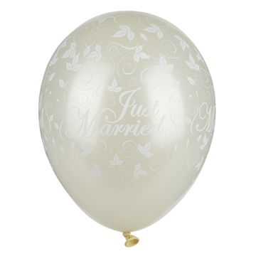 Ballonnen Ø 29 cm ivoor "Just Married" mettallic