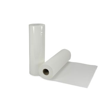 Ligbankpapier L 50 m - B 39 cm, wit, papierrol voor het afdekken van behandeltafel, onderzoektafel, massagetafel, individueel verpakt, met scheurperforatie