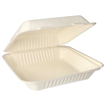 Bio menubox suikerriet "pure" 25,5 x 25,5 x 8 cm 1-vaks PFAS-vrij bagasse wit