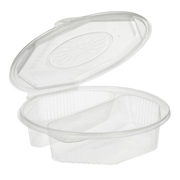 Menuboxen met deksel, PP 2-vaks 5,9 cm x 21,5 cm x 21,5 cm transparant 8-hoekig