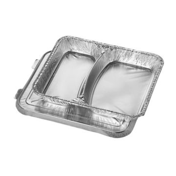 Menuschalen met deksel, aluminium 2-vaks 830 ml 3 cm x 17,7 cm x 22,5 cm