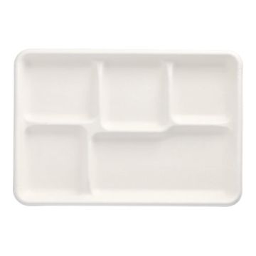 Bio 5-vaks menuschaal suikerriet "pure" 21,6 x 31,7 cm tapastray PFAS-vrij bagasse wit