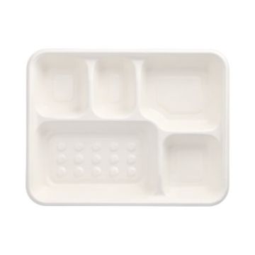 Bio Menuschaal 5-vaks suikerriet "pure" 3,7 cm x 22 cm x 28,2 cm PFAS-vrij tapas-tray wit