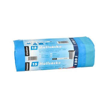 Industriezakken met treklint, LDPE 120 l 100 cm x 70 cm blauw