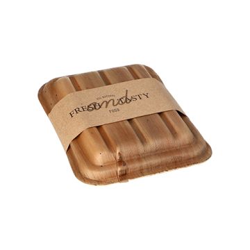 Dienbladen, schalen van palmblad "pure" rechthoekig 300 ml 5,5 cm x 13,5 cm x 17,5 cm met deksel en sleeve