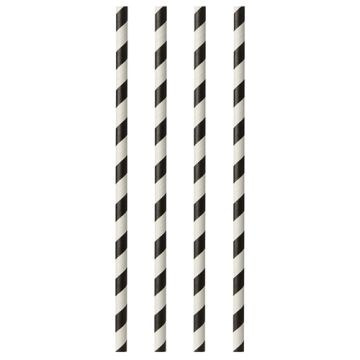 Drinkrietjes, papier Ø 6 mm · 29 cm zwart/wit "Stripes"