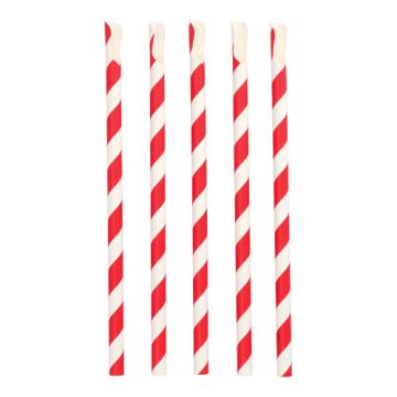 Drinkrietjes met lepel Papier Ø 10 mm · 23 cm rood/wit "Stripes"