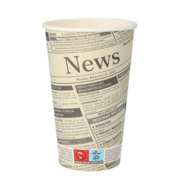 Kartonnen drinkbekers, papieren bekers, karton "to go" ; 0,4 l met krantenmotief "Newsprint"