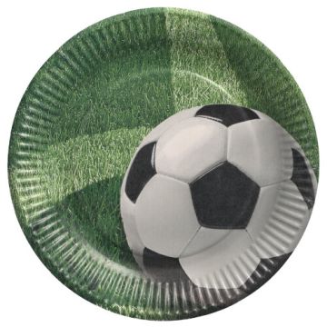 Kartonnen feestborden met voetbal motief, rond Ø 23 cm, "Biobased Party" "Football" borden van karton