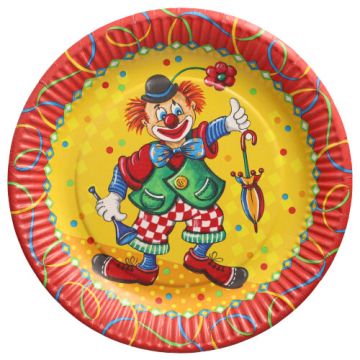 Ronde kartonnen feestborden carnaval Ø 23 cm FSC feestservies "Clown"