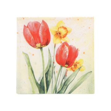 Servetten 3-laags 1/4 vouw 25 cm x 25 cm "Tulips & Daffodils"