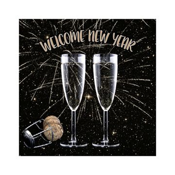 Servetten 3-laags 1/4 vouw 25 cm x 25 cm "Welcome New Year"