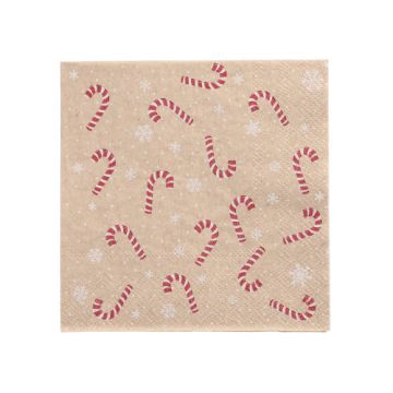 Servetten 3-laags 1/4 vouw 25 x 25 met kerstmotief "Candy Canes", van gerecycled papier