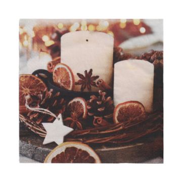 Servetten 3-laags 1/4 vouw 33 cm x 33 cm "Candles and Pine Cones"