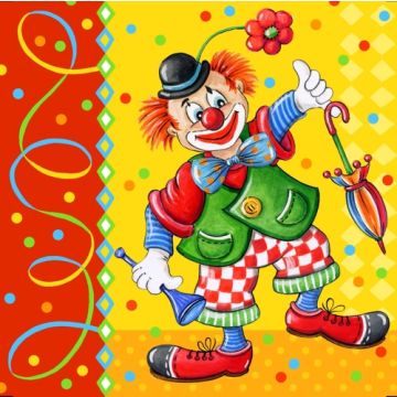 Servetten, 3-laags 1/4 vouw 33 cm x 33 cm "Clown"