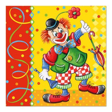 Servetten, 3-laags 1/4 vouw 33 cm x 33 cm "Clown"