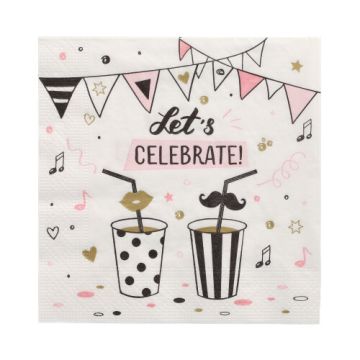 Servetten 3-laags 1/4 vouw 33 cm x 33 cm "Let's Celebrate"