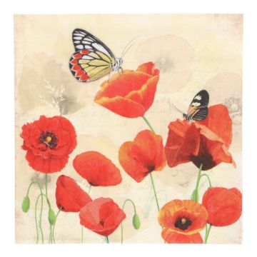 Servetten 3-laags 1/4 vouw 33 cm x 33 cm "Poppy Flowers"